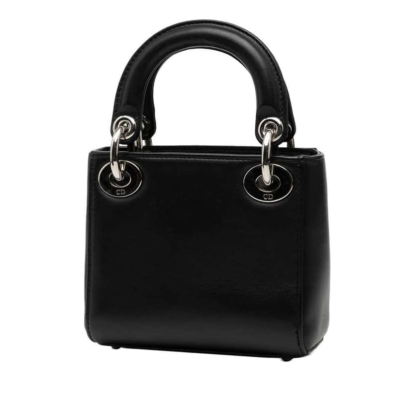 Dior Micro Calfskin Patch Embellished Lady Dior Black Leather Good condition - Back View