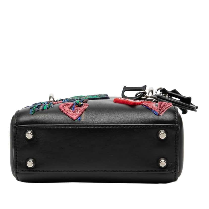 Dior Micro Calfskin Patch Embellished Lady Dior Black Leather Good condition - Inside View