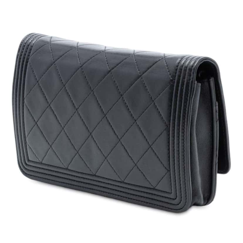Chanel Quilted Lambskin Boy Wallet On Chain Black Leather Good condition - Back View