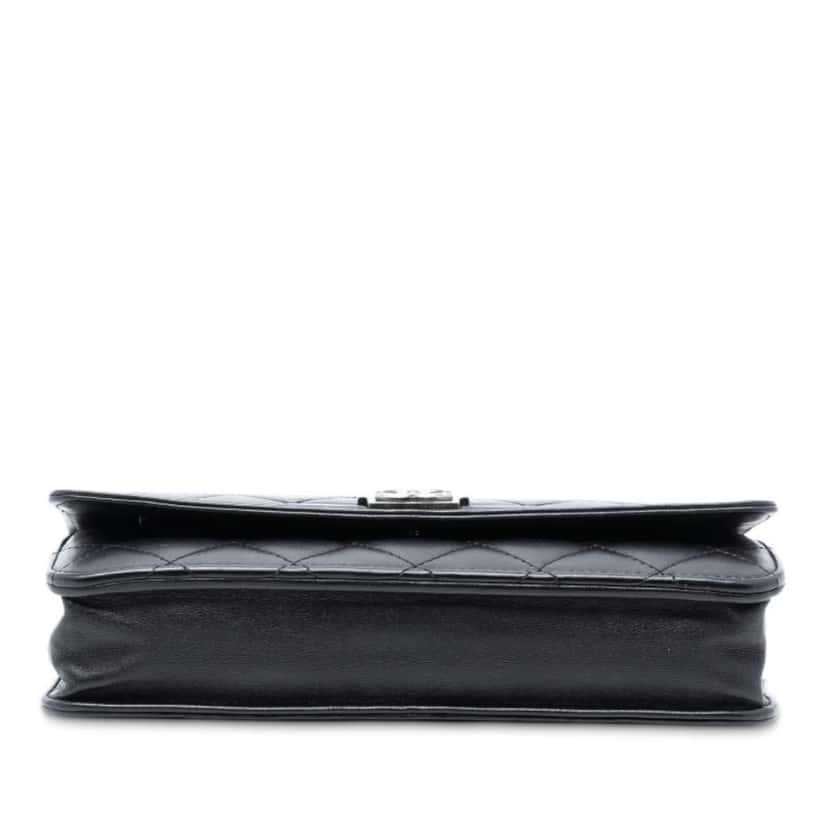 Chanel Quilted Lambskin Boy Wallet On Chain Black Leather Good condition - Inside View