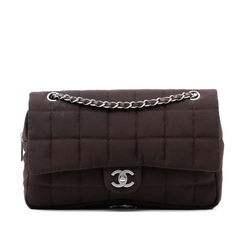 Chanel Medium Nylon Chocolate Bar Camera Flap Brown Good condition - Front View