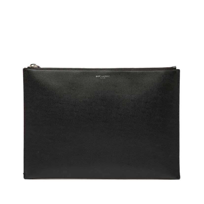 Saint Laurent Grain De Poudre Zipped Tablet Holder Black Leather Good condition - Front View