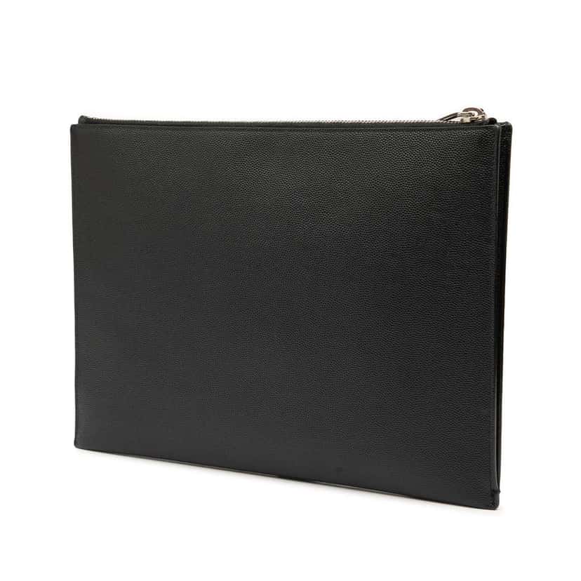 Saint Laurent Grain De Poudre Zipped Tablet Holder Black Leather Good condition - Back View