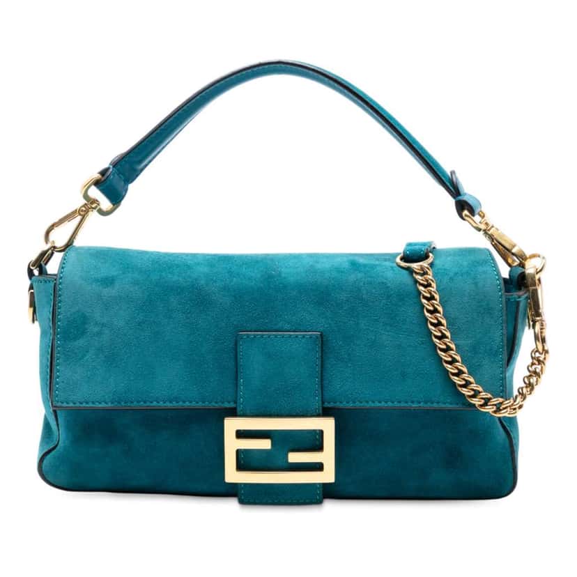 Fendi Medium Suede Baguette Satchel Blue Leather Good condition - Front View