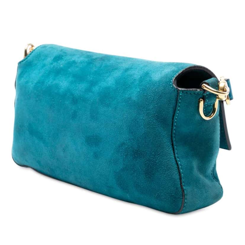 Fendi Medium Suede Baguette Satchel Blue Leather Good condition - Back View