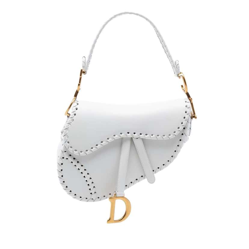 Dior Calfskin Whipstitch Saddle Bag White Leather Good condition - Front View