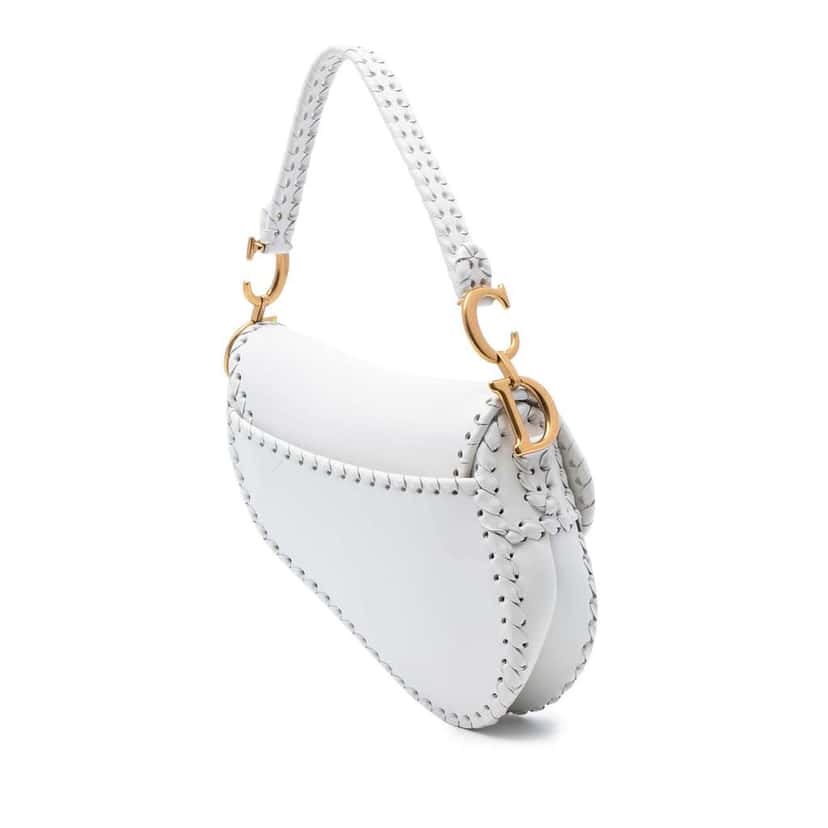 Dior Calfskin Whipstitch Saddle Bag White Leather Good condition - Back View