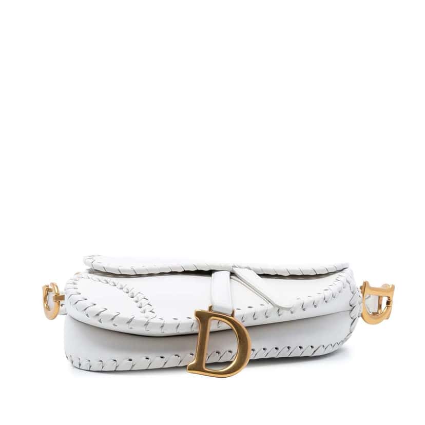 Dior Calfskin Whipstitch Saddle Bag White Leather Good condition - Inside View