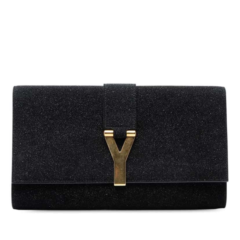Saint Laurent Suede Shimmer Glitter Chyc Ligne Clutch Black Leather Good condition - Front View