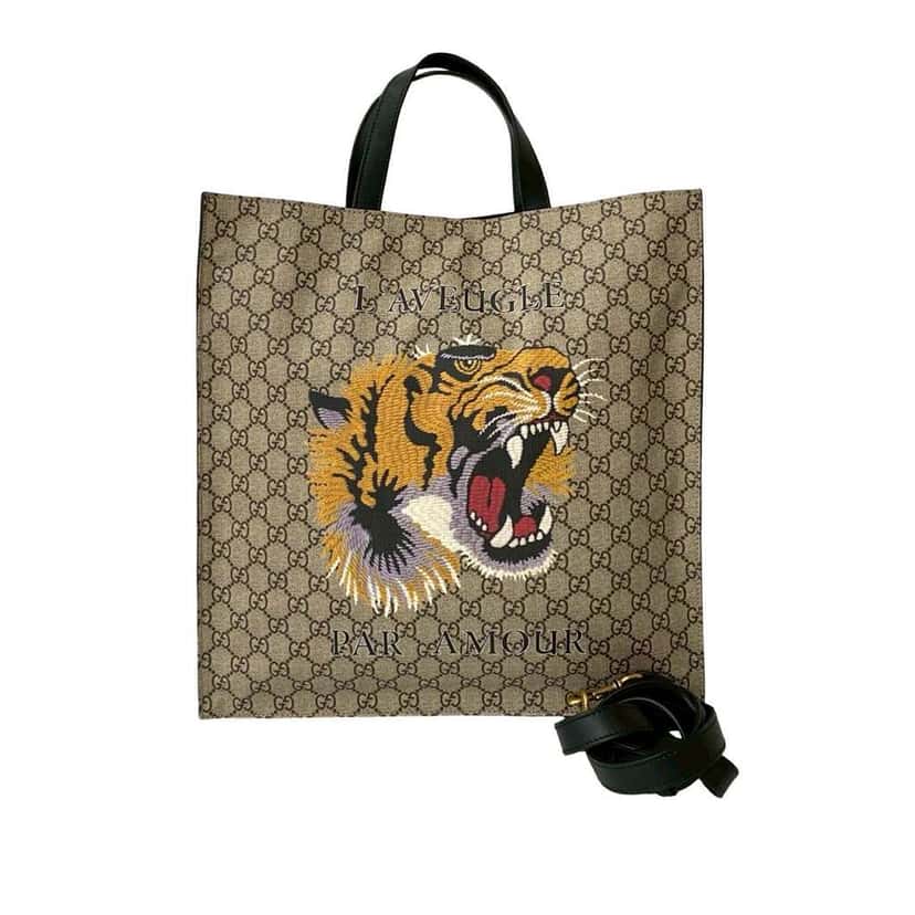 Gucci GG Supreme LAveugle Par Amour Tote Brown Canvas Good condition - Front View