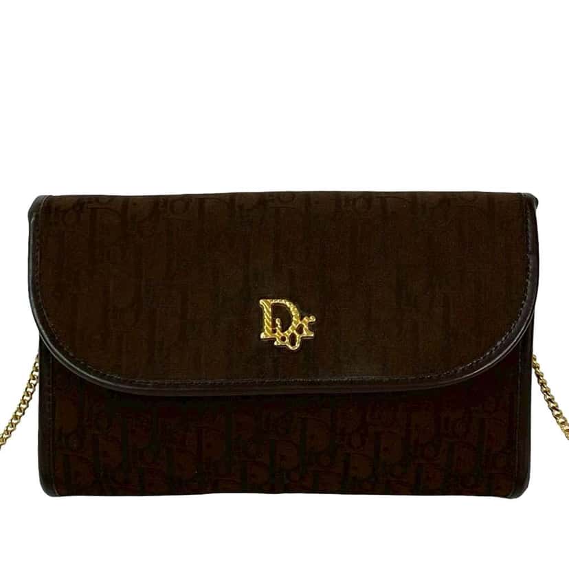Dior Diorissimo Trotter Canvas Chain Shoulder Bag Brown Canvas Good condition - Front View