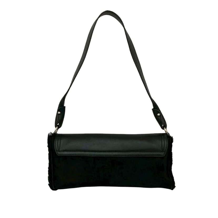 Salvatore Ferragamo Suede and Calfskin Gancini Shoulder Bag Black Leather Good condition - Back View