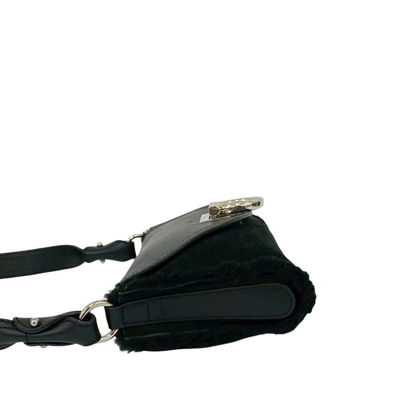 Salvatore Ferragamo Suede and Calfskin Gancini Shoulder Bag Black Leather Good condition - Box View