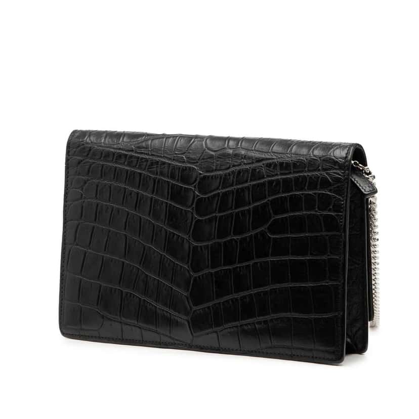 Saint Laurent Croc Embossed Leather Monogram Kate Tassel Wallet on Chain Black Leather Good condition - Back View