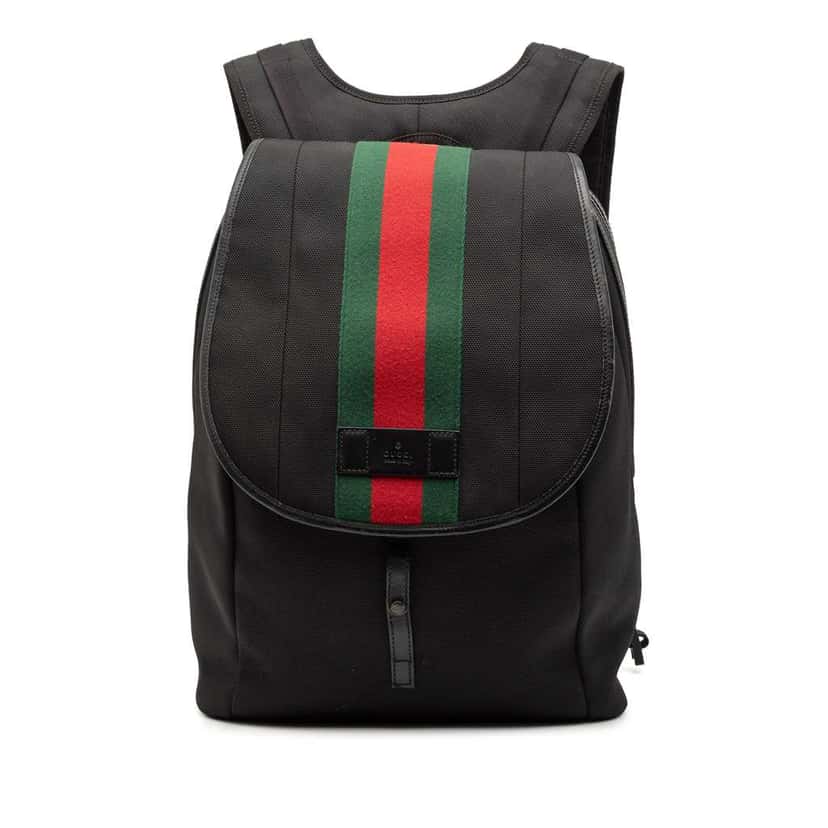 Gucci Canvas Techno Web Backpack Black Canvas Good condition - Front View