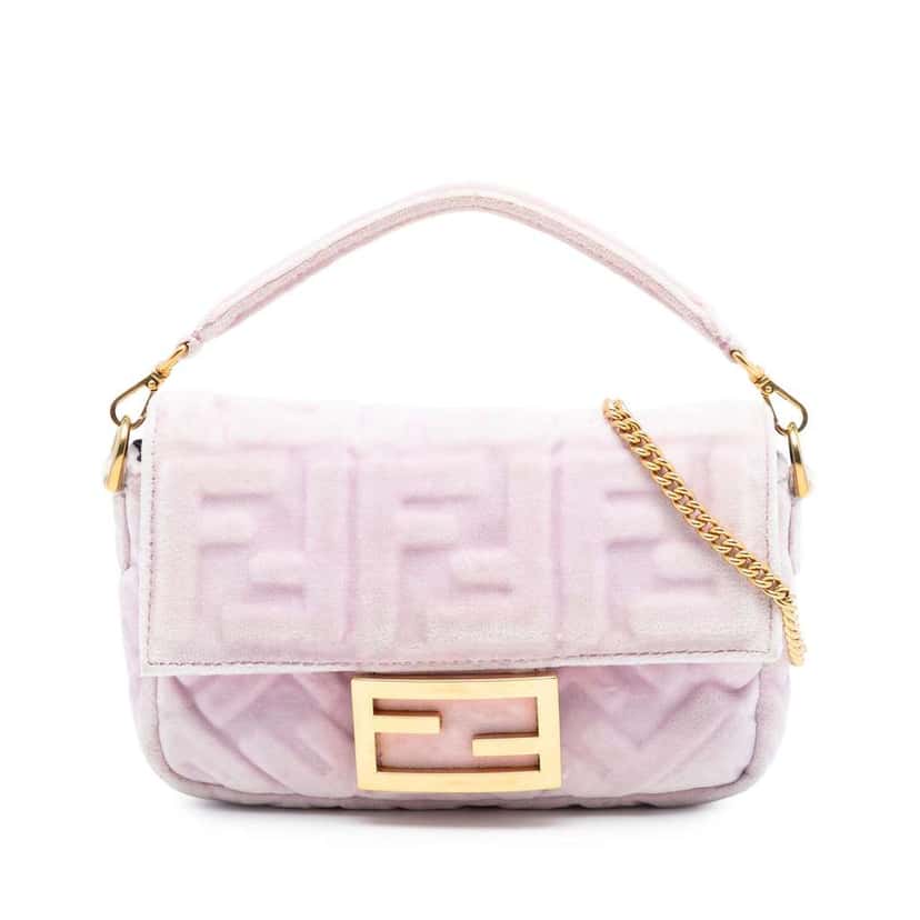 Fendi Mini Zucca Embossed Velvet Baguette Satchel Pink Velvet Good condition - Front View