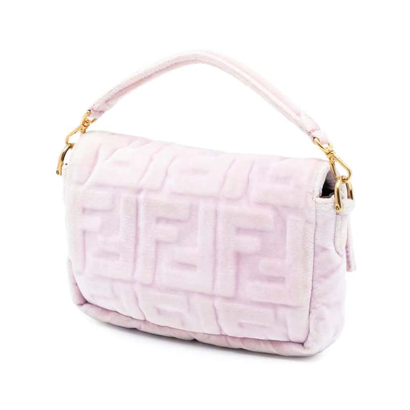 Fendi Mini Zucca Embossed Velvet Baguette Satchel Pink Velvet Good condition - Back View