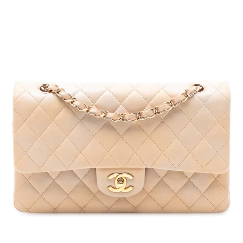 Chanel Medium Classic Lambskin Double Flap Brown Leather Good condition - Front View