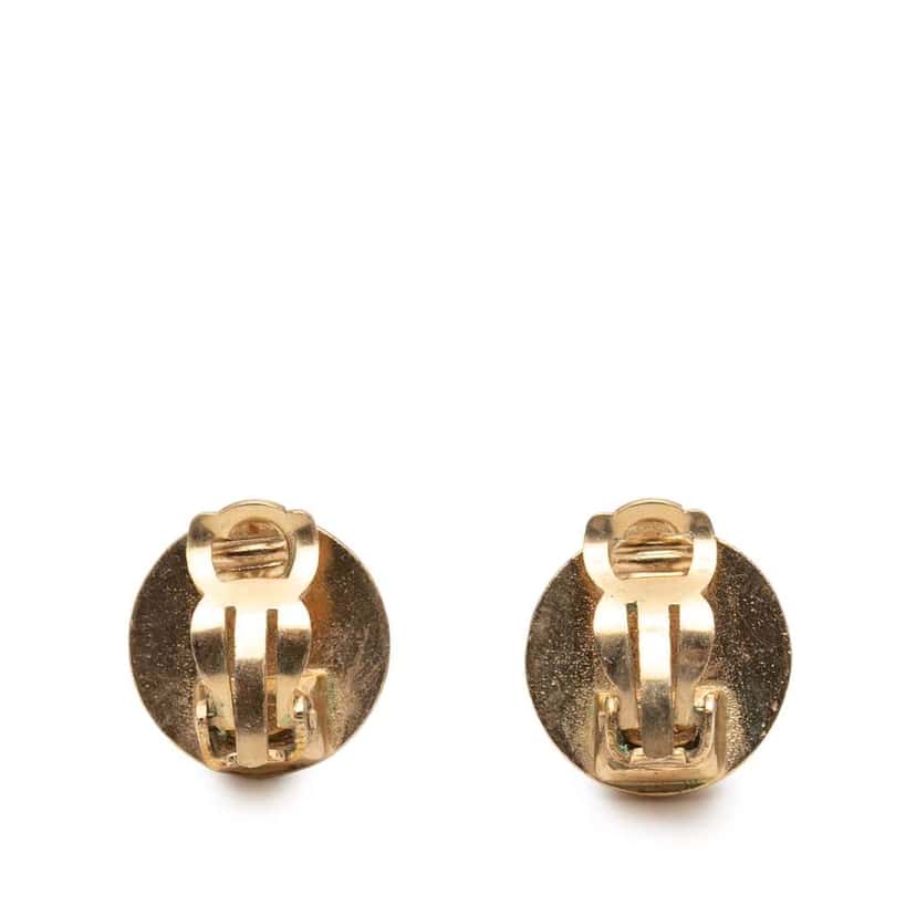 Chanel Gold Plated and Enamel CC Round Button Clip On Earrings Black Very good condition - Back View