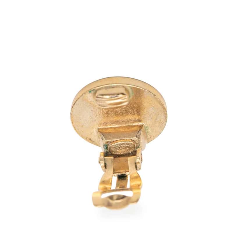 Chanel Gold Plated and Enamel CC Round Button Clip On Earrings Black Very good condition - Inside View
