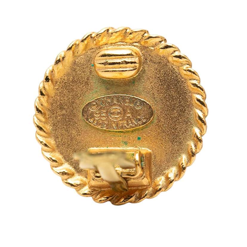 Chanel CC Gold Plated and Enamel Round Clip on Earrings Gold Metal Good condition - Inside View