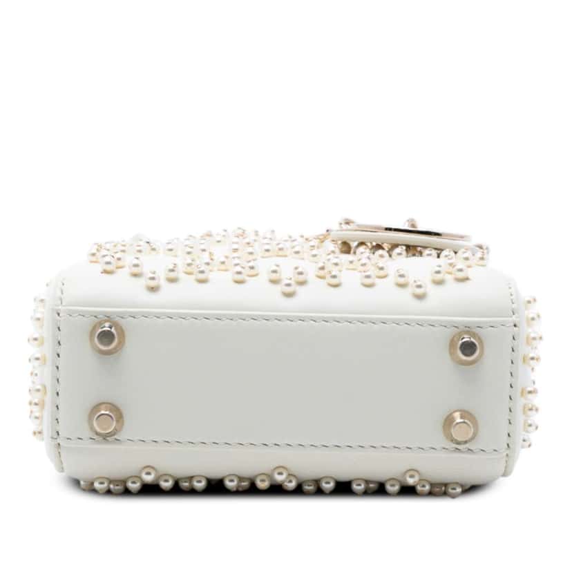 Dior Micro Lambskin Cannage Pearl Lady Dior White Leather Good condition - Inside View