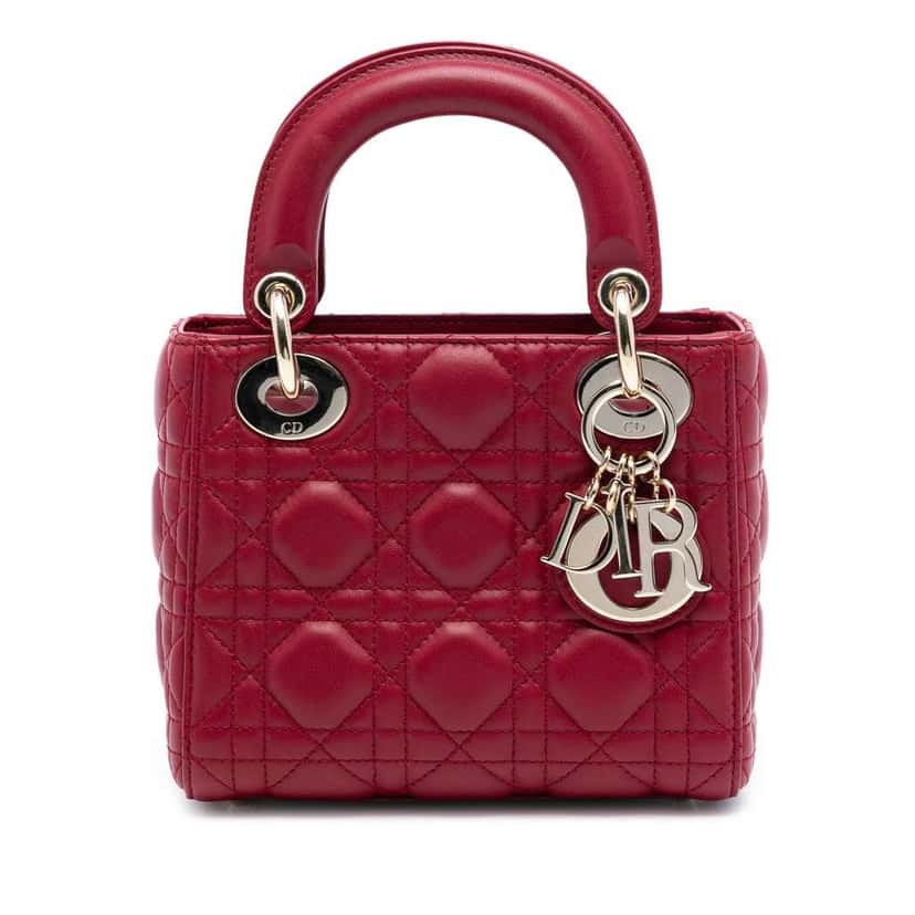Dior Mini Lambskin Cannage Lady Dior Red Leather Good condition - Front View