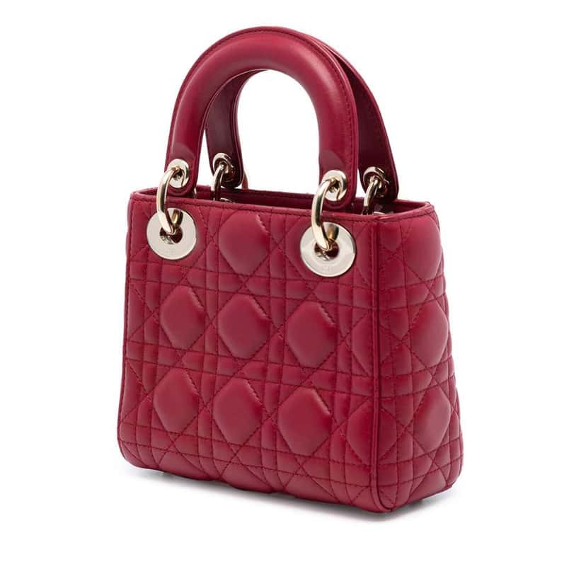 Dior Mini Lambskin Cannage Lady Dior Red Leather Good condition - Back View