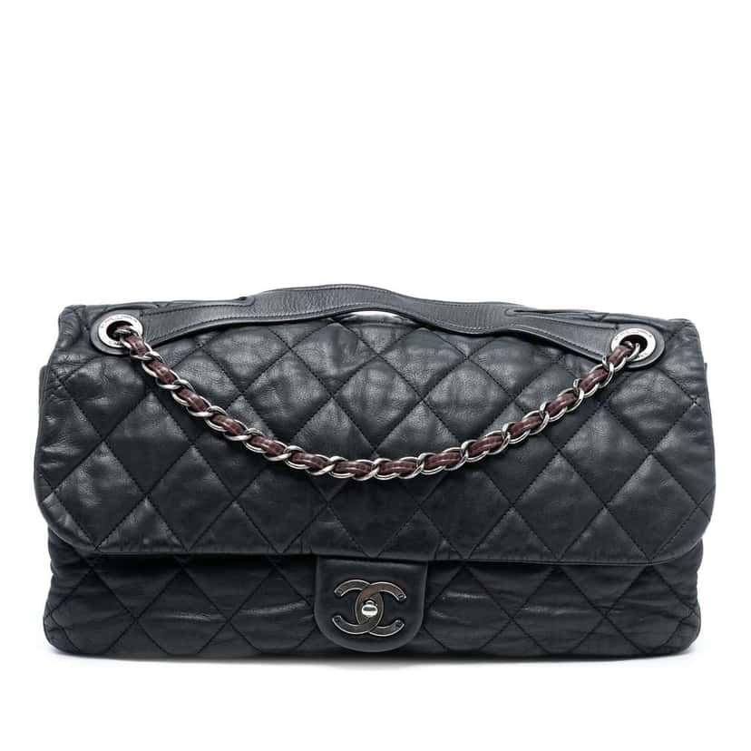 Chanel Jumbo Iridescent Calfskin In The Mix Flap Black Leather Fair condition - Front View