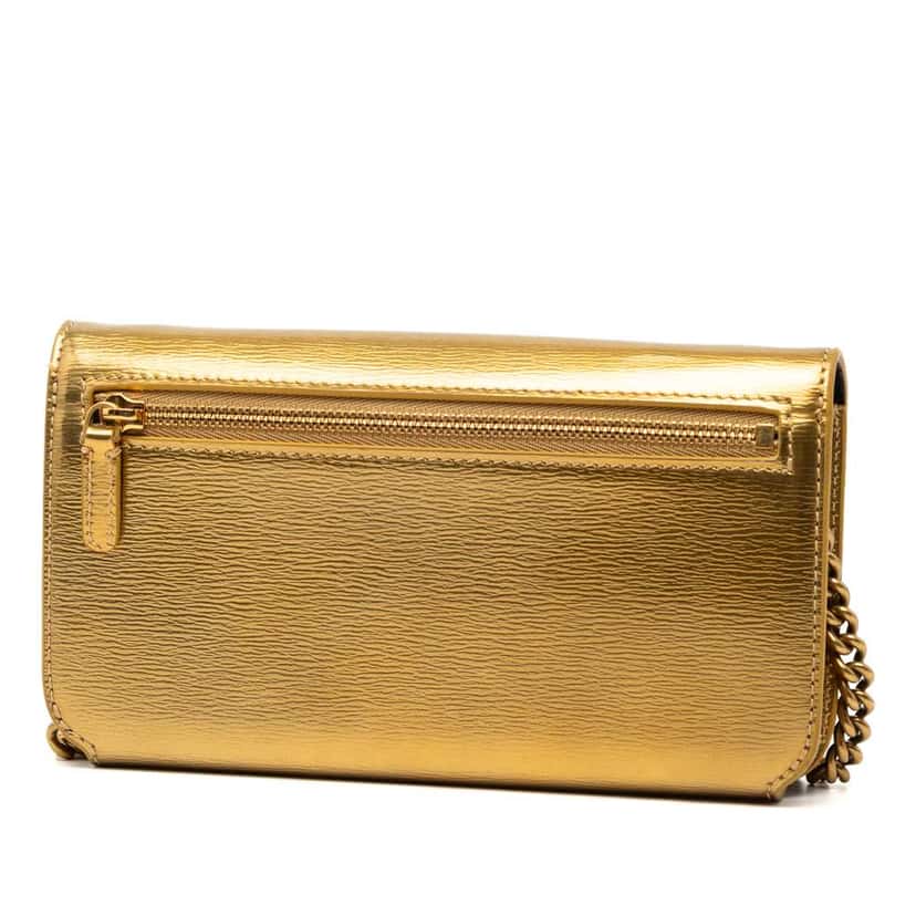 Balenciaga Metallic Leather BB Phone Holder with Chain Gold Leather Good condition - Back View