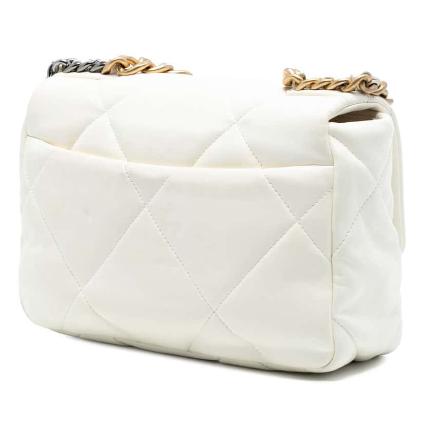 Chanel Medium Lambskin 19 Flap White Leather Very good condition - Back View