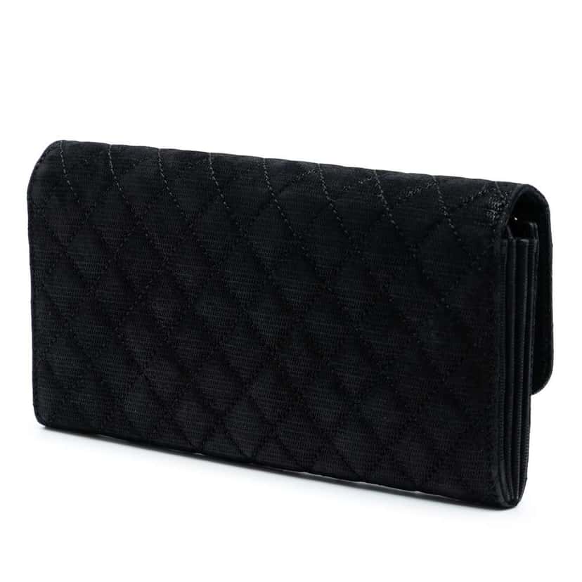 Chanel CC Quilted Textured Suede East West Flap Black Leather Good condition - Back View