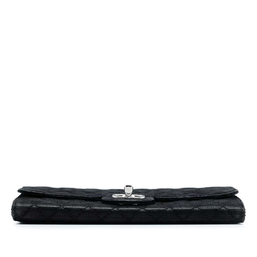 Chanel CC Quilted Textured Suede East West Flap Black Leather Good condition - Inside View