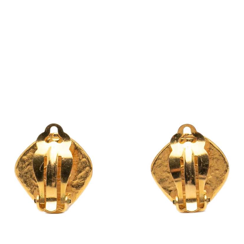 Chanel CC Gold Plated Diamond Shape Clip on Earrings Gold Metal Very good condition - Back View