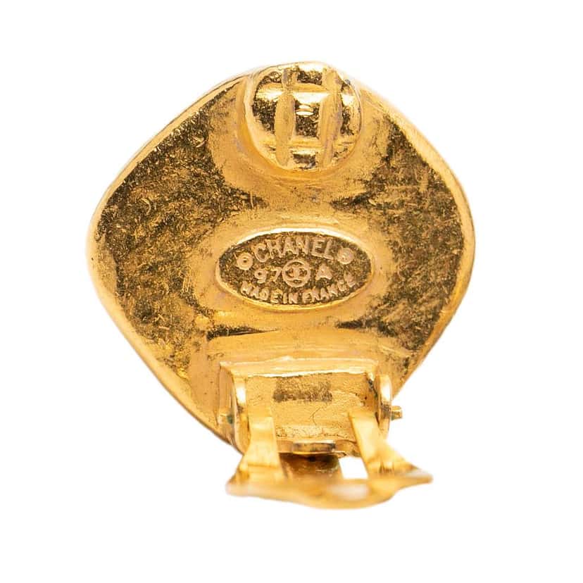 Chanel CC Gold Plated Diamond Shape Clip on Earrings Gold Metal Very good condition - Inside View