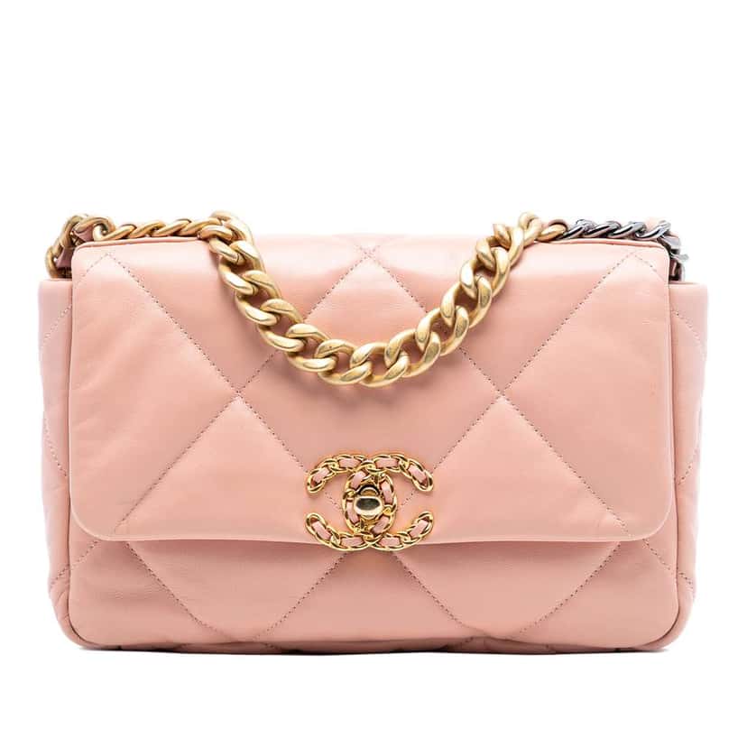 Chanel Medium Lambskin 19 Flap Pink Leather Very good condition - Front View