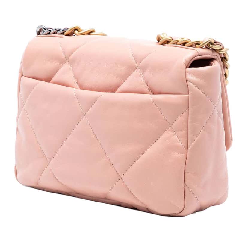 Chanel Medium Lambskin 19 Flap Pink Leather Very good condition - Back View
