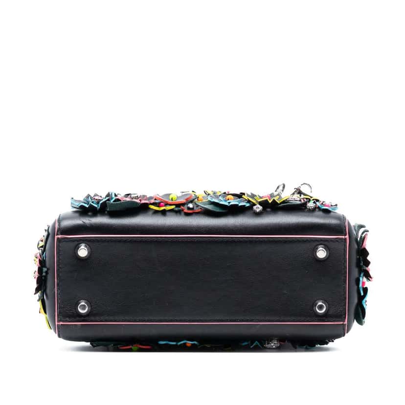 Dior Mini Lambskin 3D Floral Embroidered Lady Dior Black Leather Good condition - Inside View