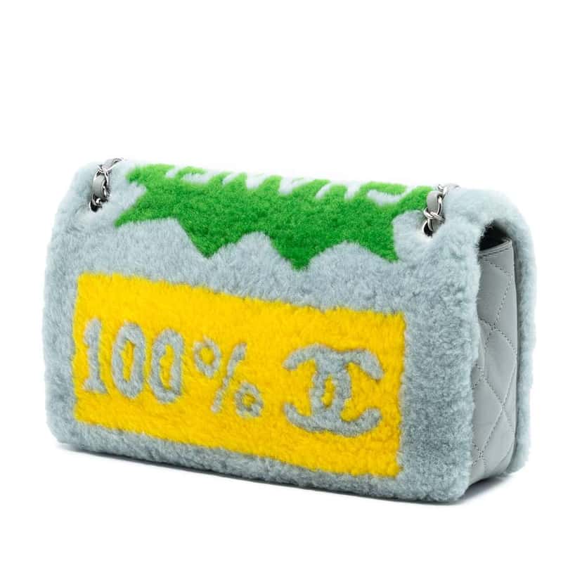 Chanel Shearling and Lambskin Patchwork No 5 Pop Art Flap Grey Good condition - Back View