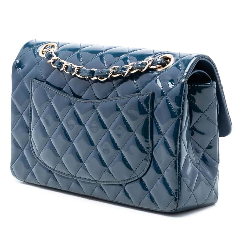 Chanel Small Classic Patent Double Flap Blue Leather Good condition - Back View