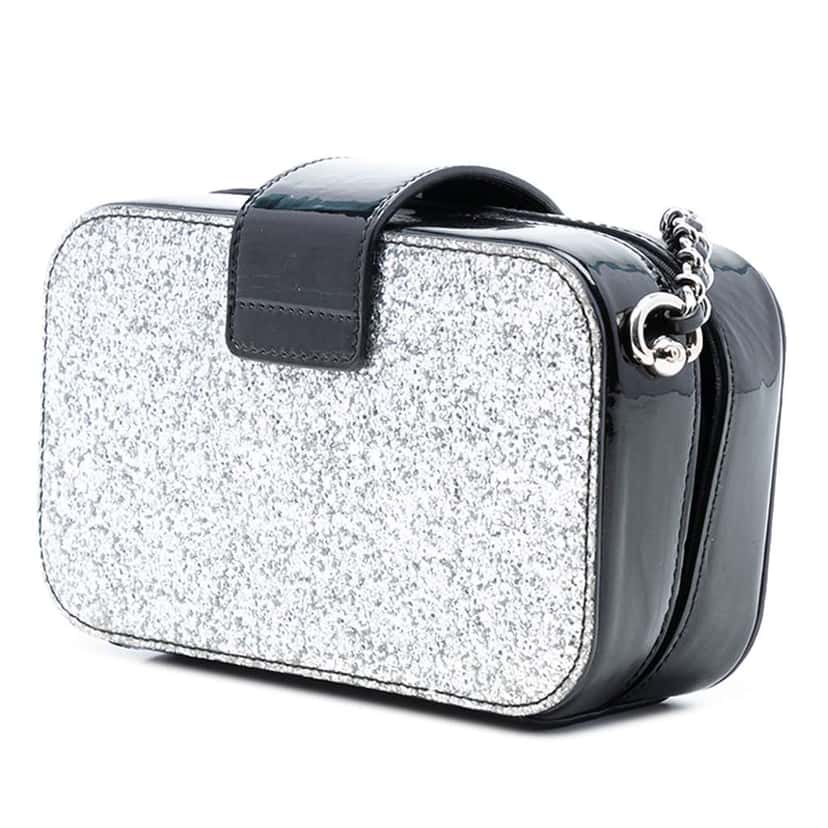 Chanel Glitter Patent Evening On The Moon Camera Case Silver Leather Good condition - Back View