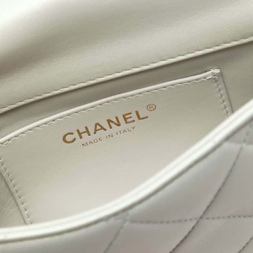 Chanel Mini Iridescent Quilted Pearly Lambskin Pearl Flap Green Leather Good condition - Box View