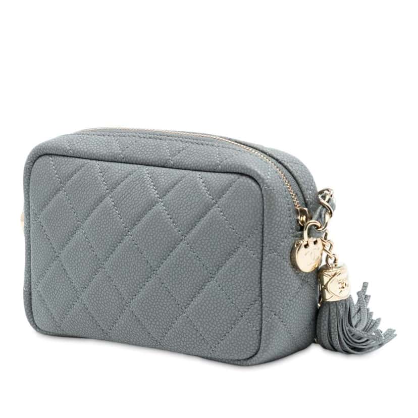 Chanel Mini Quilted Caviar Coco Tassel Camera Case Grey Leather Good condition - Back View