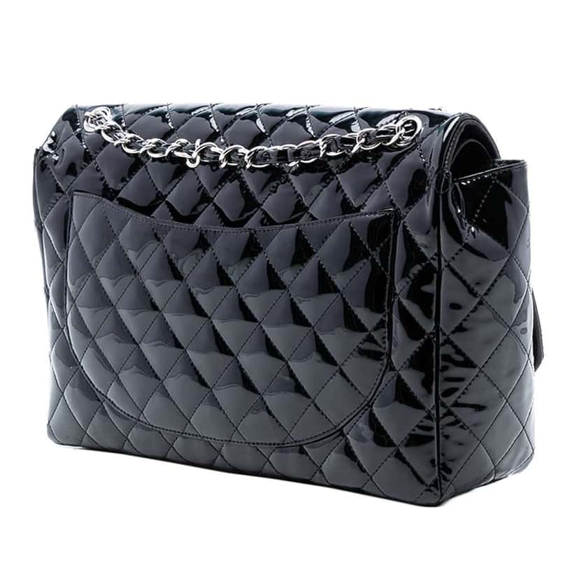 Chanel Maxi Classic Patent Double Flap Black Leather Very good condition - Back View