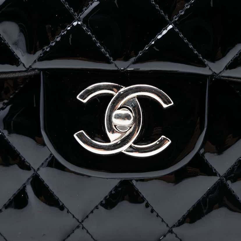 Chanel Maxi Classic Patent Double Flap Black Leather Very good condition - Box View