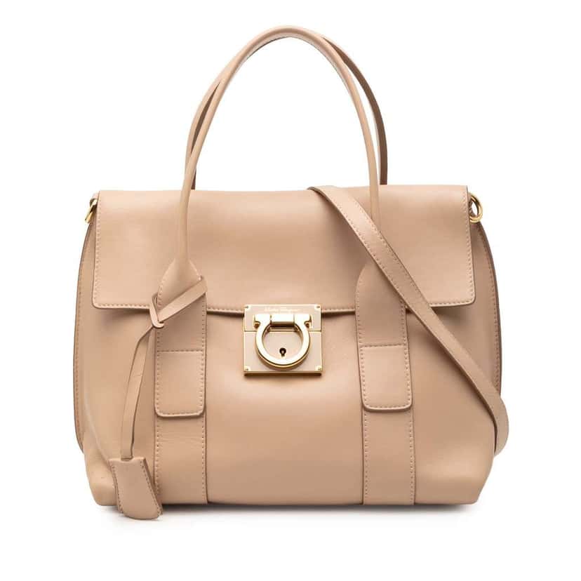 Salvatore Ferragamo Medium Leather Gancini Sookie Satchel Brown Leather Fair condition - Front View