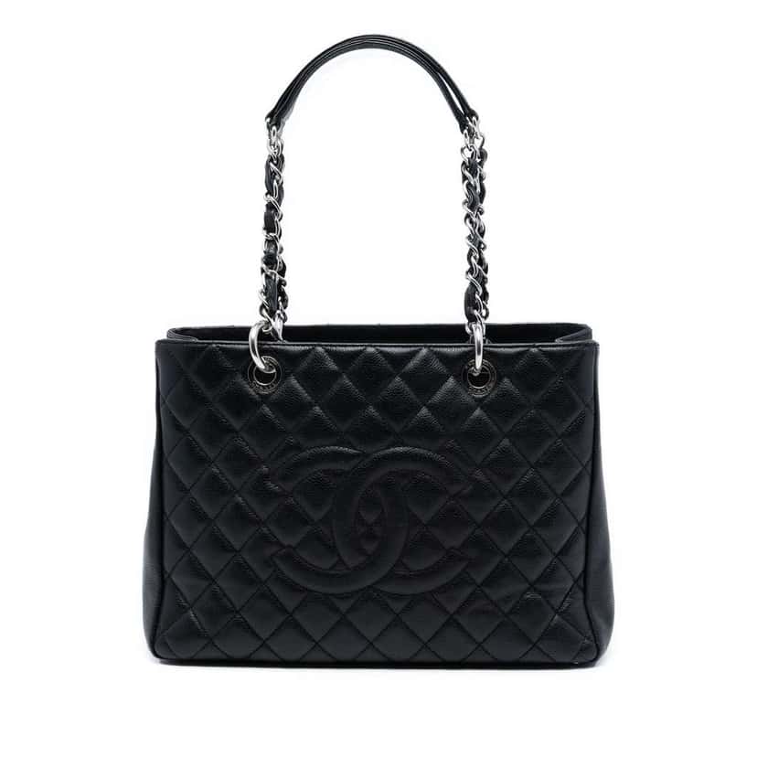 Chanel Caviar Grand Shopping Tote Black Leather Good condition - Front View