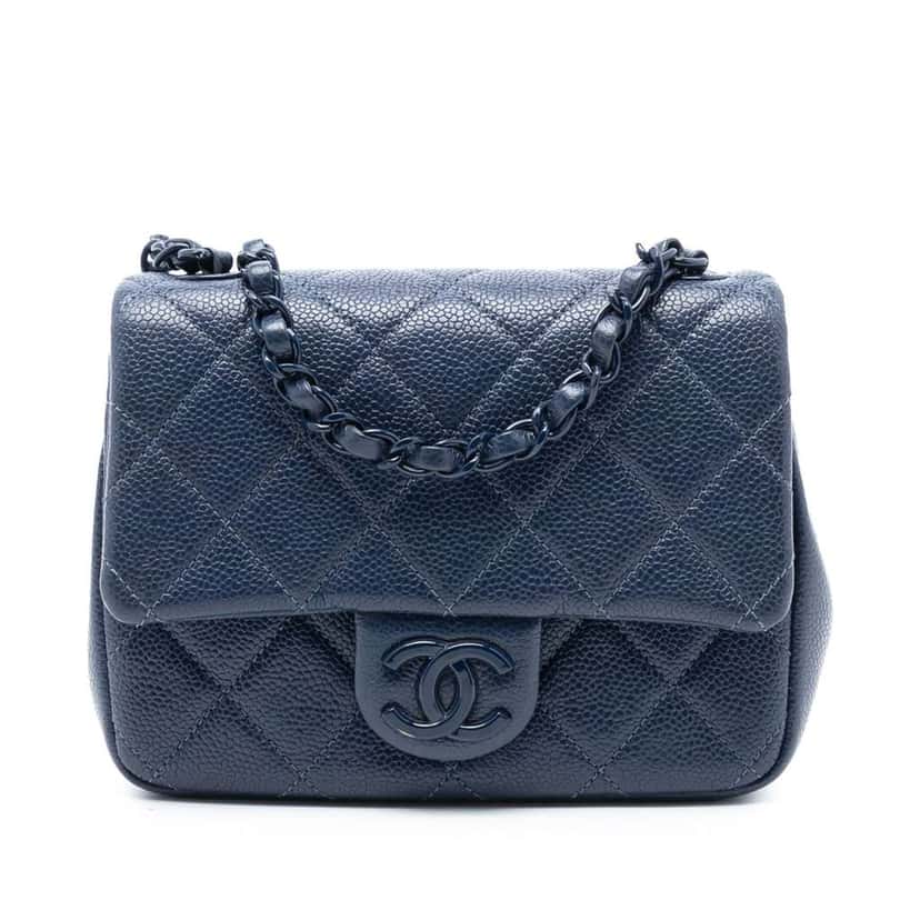 Chanel Mini Square Caviar Incognito Flap Blue Leather Good condition - Front View