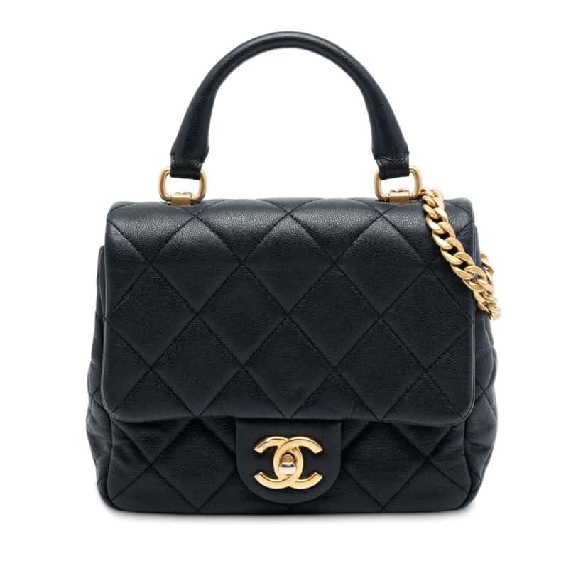 Chanel Mini Quilted Caviar Top Handle Flap Black Leather Good condition - Front View