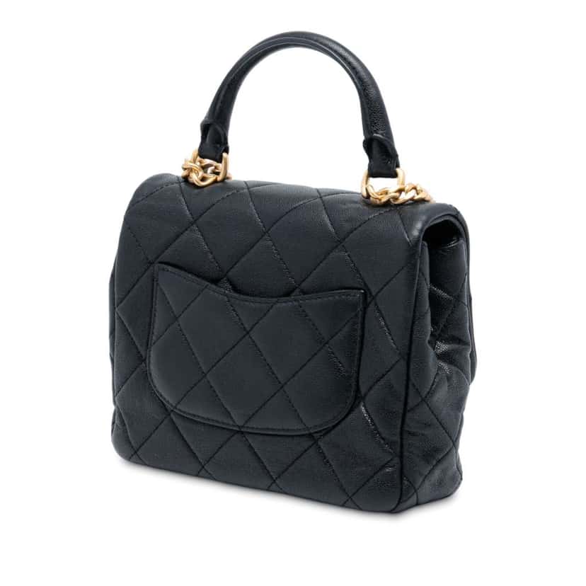 Chanel Mini Quilted Caviar Top Handle Flap Black Leather Good condition - Back View